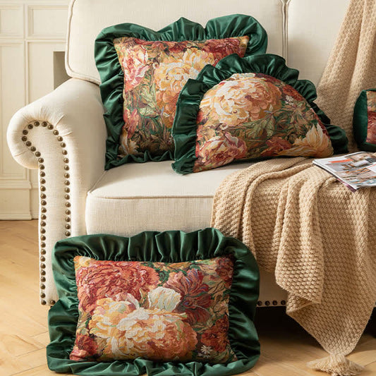 Oil Painting Peony Ruffled Throw Pillow - image 0