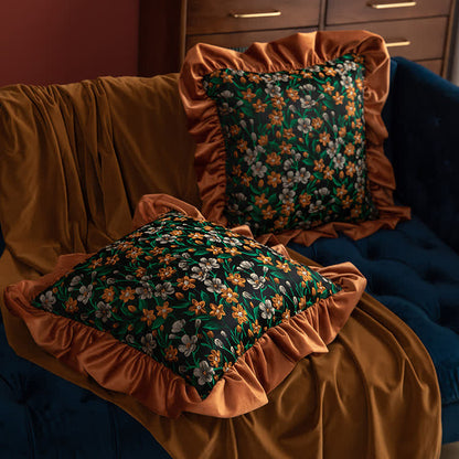 Retro Floral Leaf Ruffled Throw Pillow - image 1
