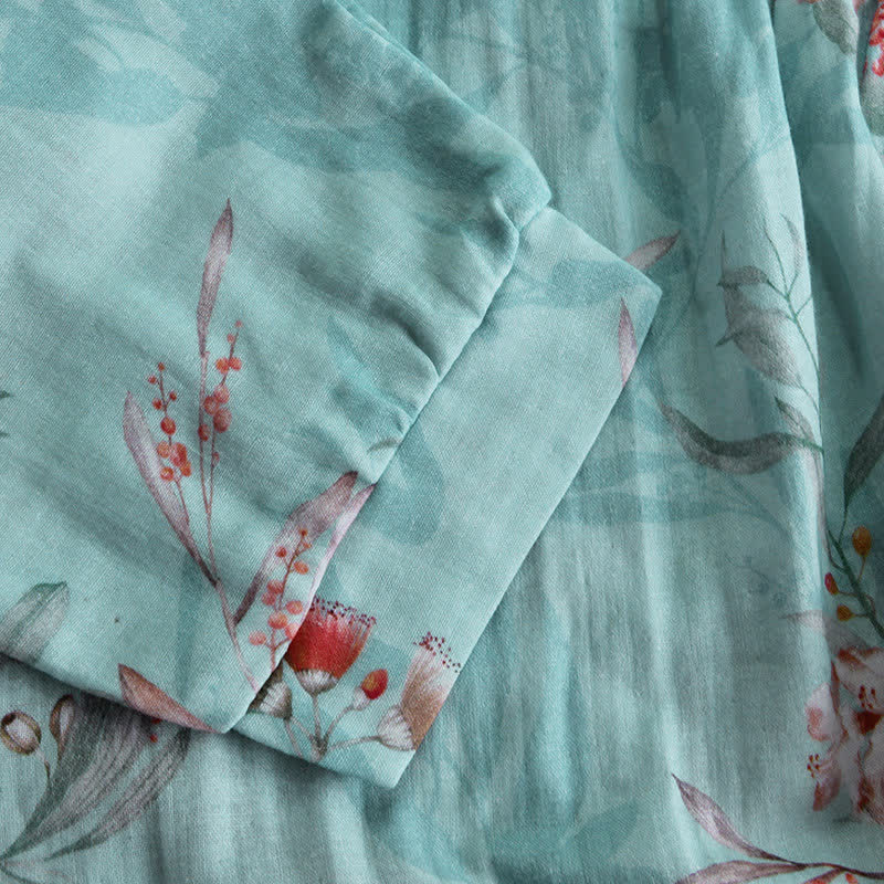 Ruffled Neck Oriental Floral Cotton Loungewear - image 2