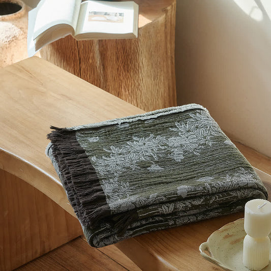Vintage Floral Pure Cotton Tassel Blanket - 55"W x 75"L - image 0