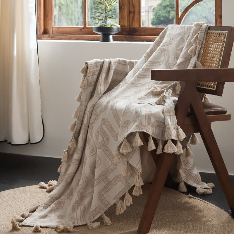 Geometric Pattern Jacquard Cotton Linen Blanket - image 2