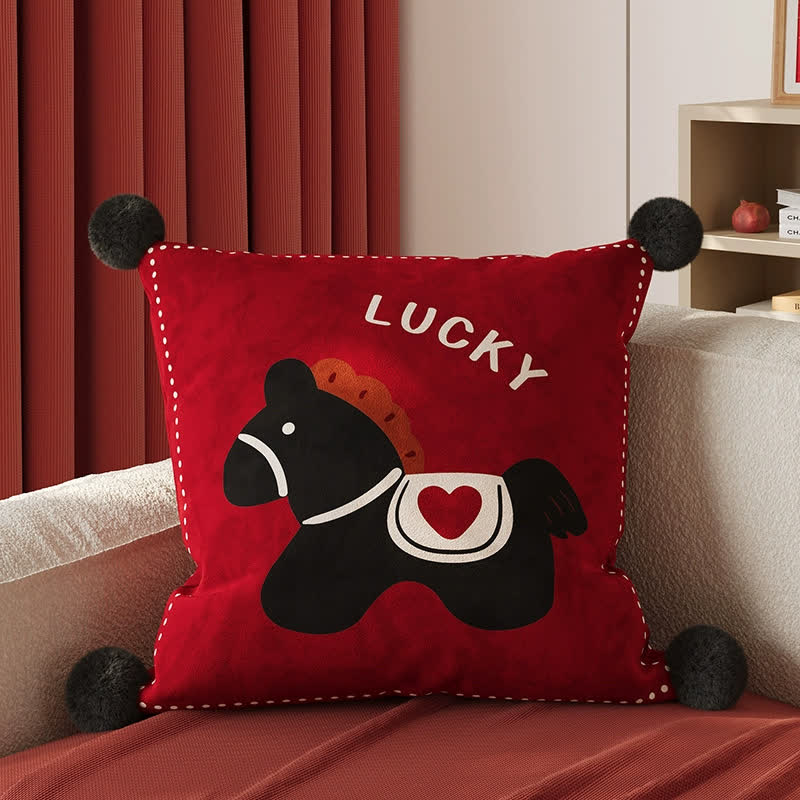 Festive Pony Print Square Throw Pillow Cover - 2PCS: Black Horse - 19" x 19" - image 2