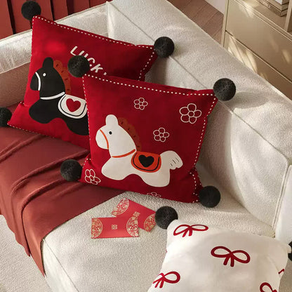 Festive Pony Print Square Throw Pillow Cover - image 1