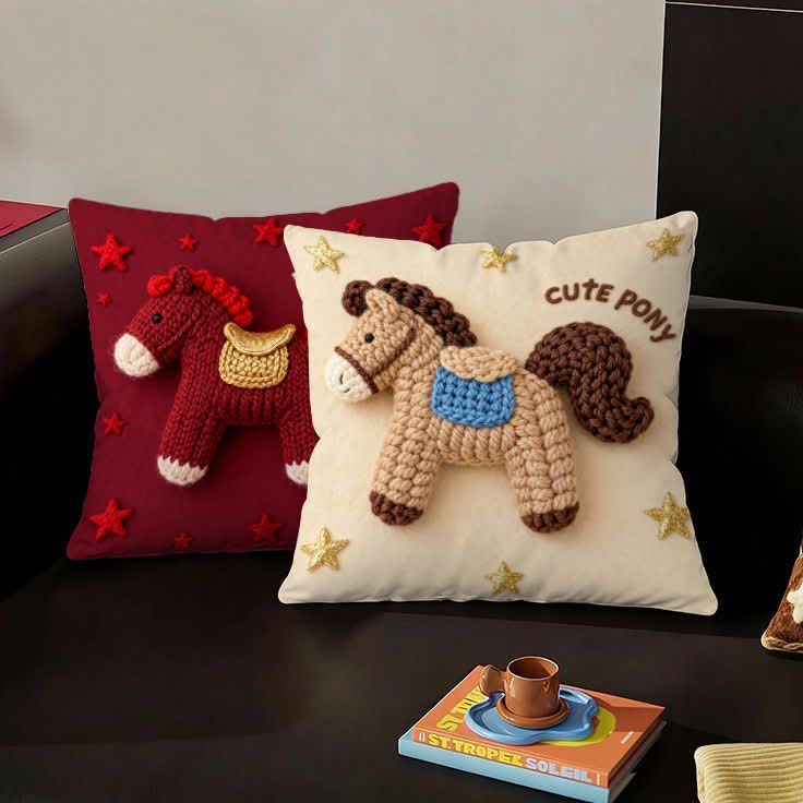 Yarn Pony Print Throw Pillow Cover - image 0