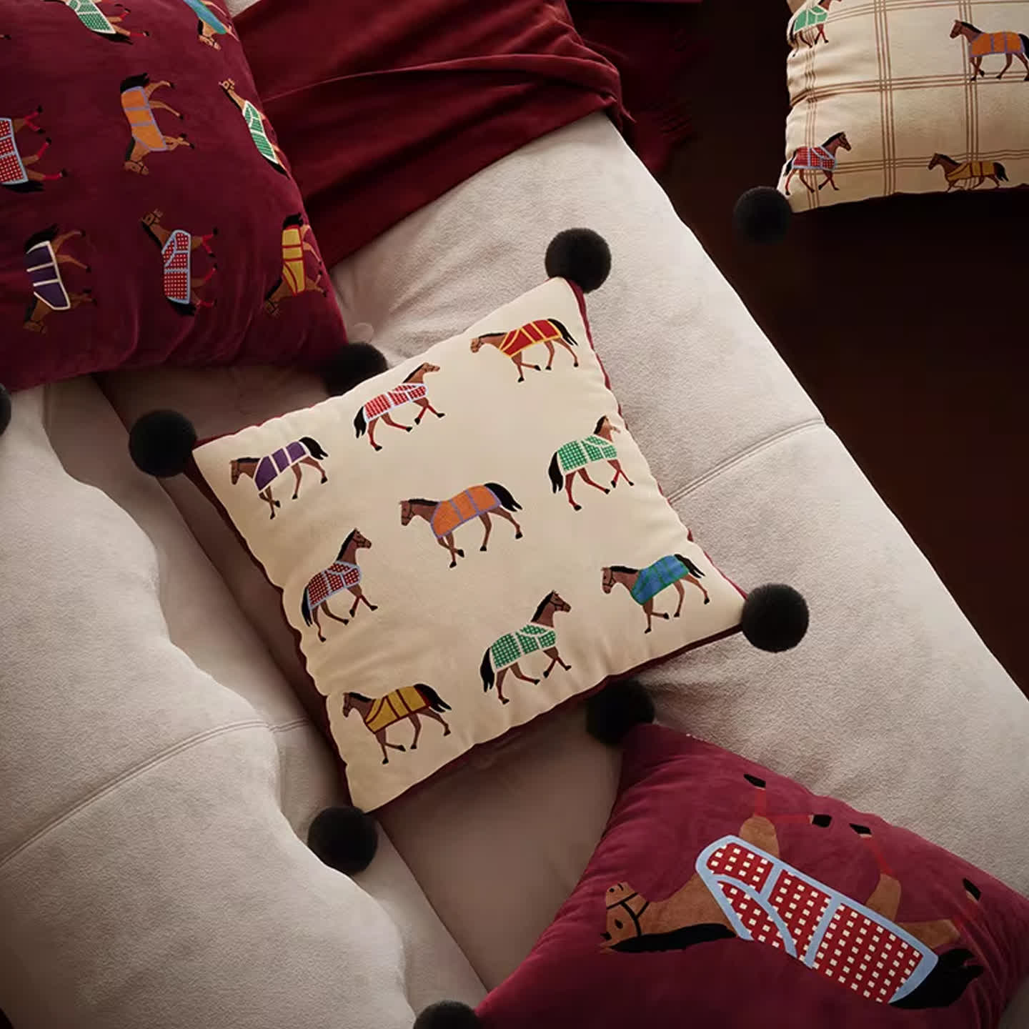 Horse-themed Print Square Throw Pillow Cover - image 3