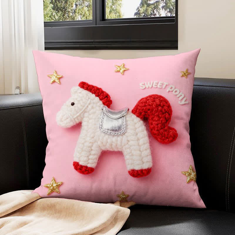 Yarn Pony Print Throw Pillow Cover - B - 4PCS - 23" x 23" - image 2