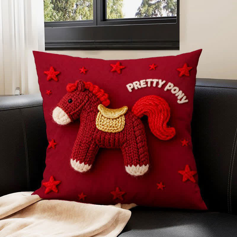 Yarn Pony Print Throw Pillow Cover - A - 4PCS - 23" x 23" - image 1
