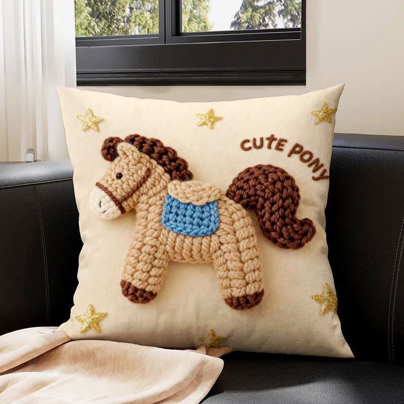 Yarn Pony Print Throw Pillow Cover - C - 4PCS - 23" x 23" - image 3