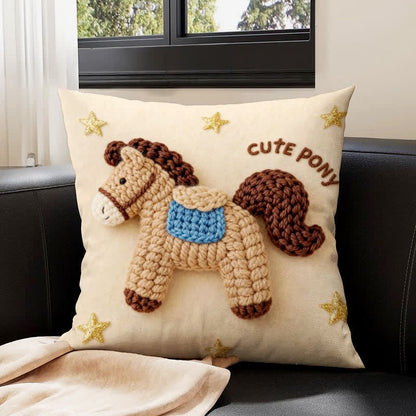 Yarn Pony Print Throw Pillow Cover - C - 4PCS - 23" x 23" - image 3