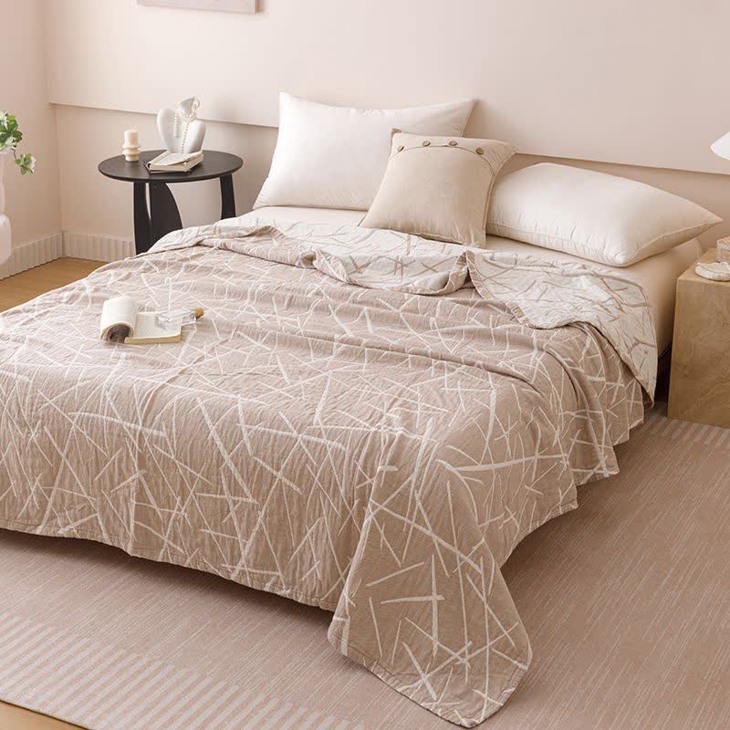 Modern Geometric Jacquard Cotton Gauze Quilt - Camel - Queen - image 5