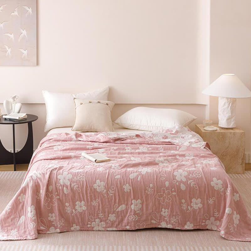 Elegant Floral Jacquard Cotton 3-Layer Gauze Quilt - image 1