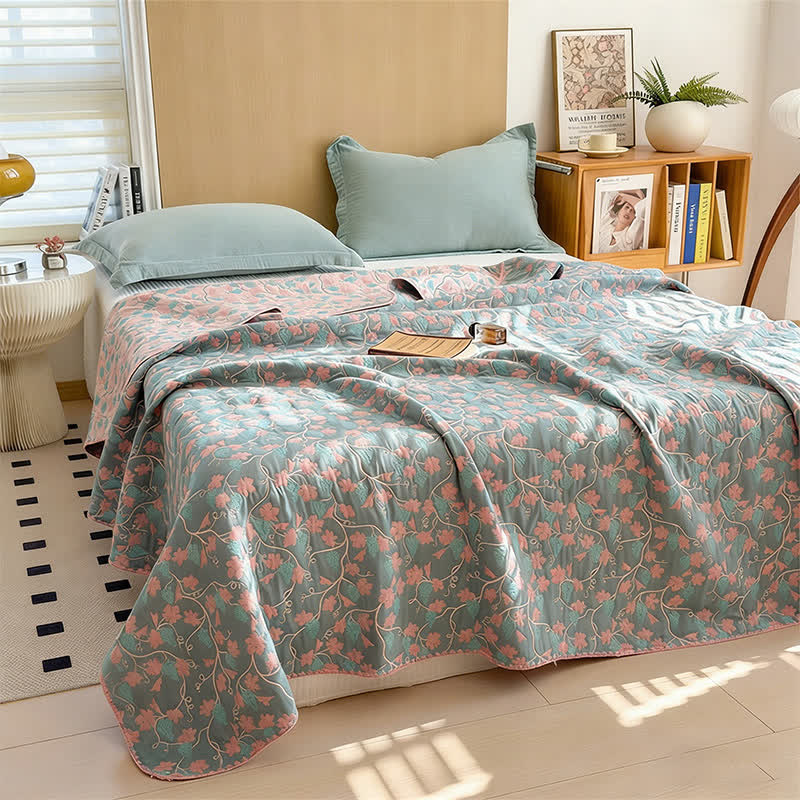 Elegant Botanical Jacquard Cotton Gauze Quilt - image 1