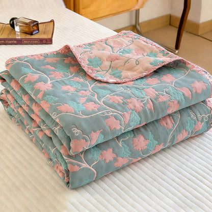 Elegant Botanical Jacquard Cotton Gauze Quilt - image 4