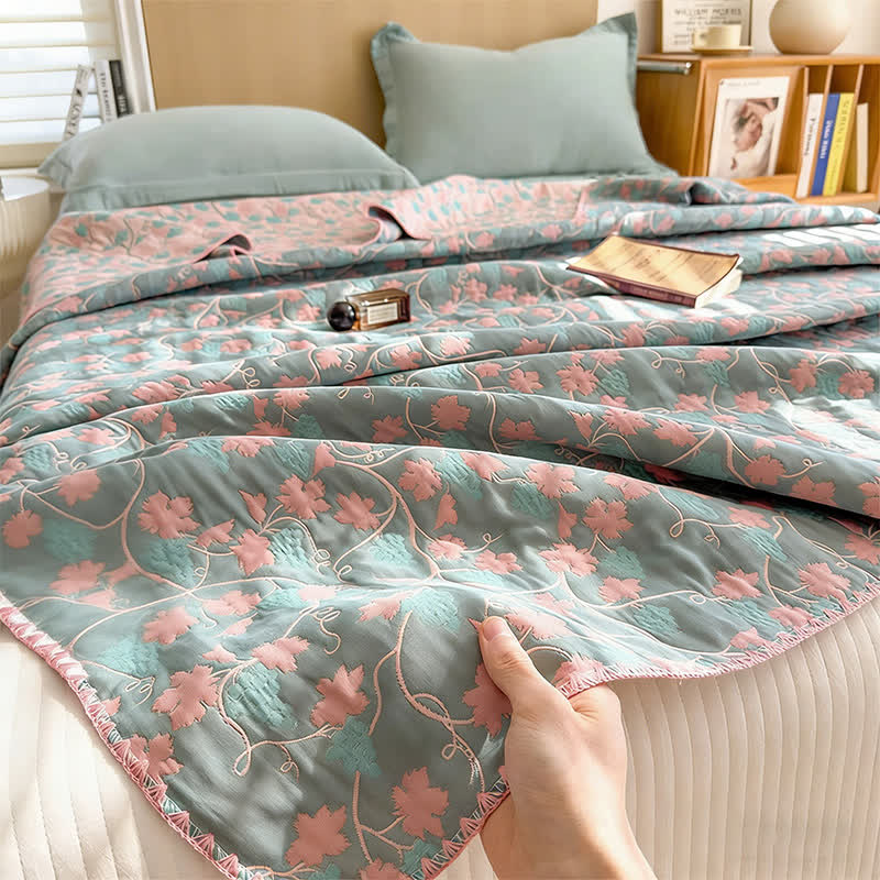 Elegant Botanical Jacquard Cotton Gauze Quilt - image 3