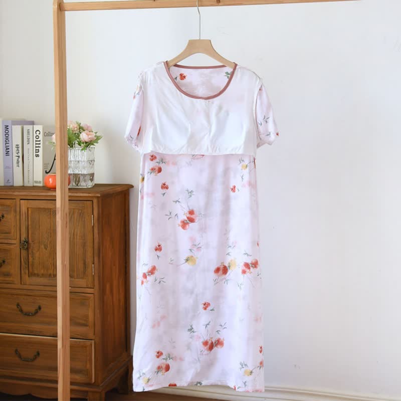Oriental Style Pomegranate Short Sleeve Nightgown - image 3
