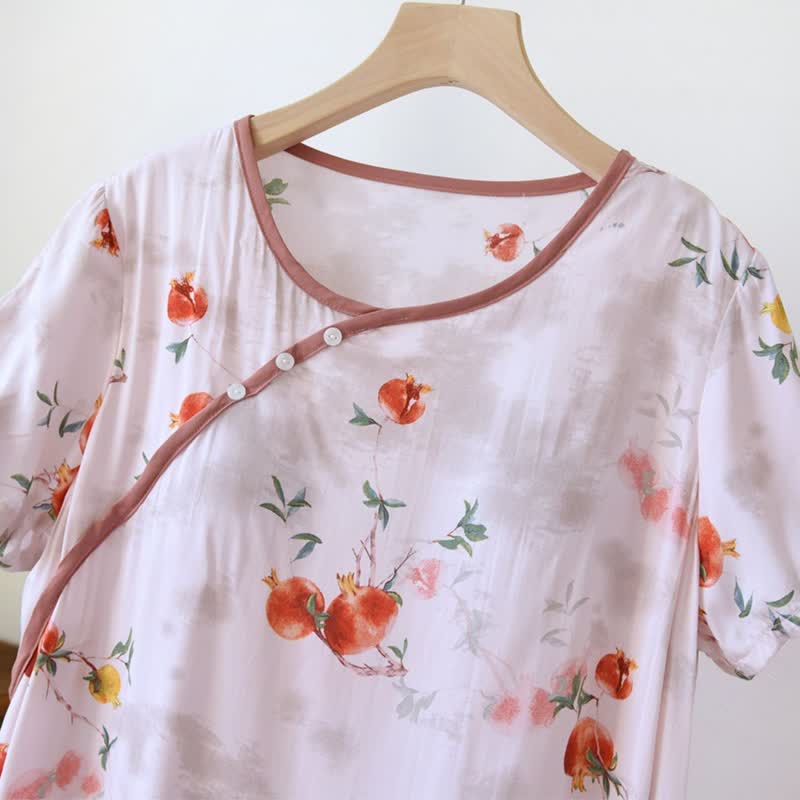 Oriental Style Pomegranate Short Sleeve Nightgown - image 4