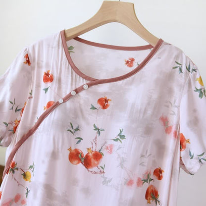 Oriental Style Pomegranate Short Sleeve Nightgown - image 4