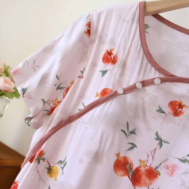 Oriental Style Pomegranate Short Sleeve Nightgown - image 5