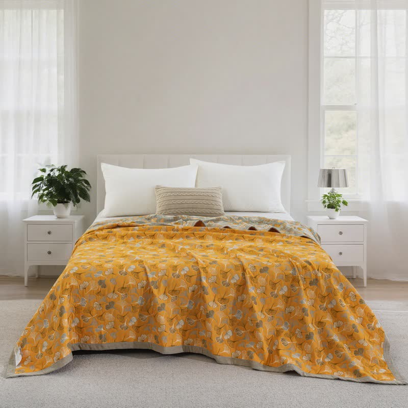 Ginkgo Biloba Organic Cotton Quilt - Bright Yellow - Quilt - Cal King - image 60