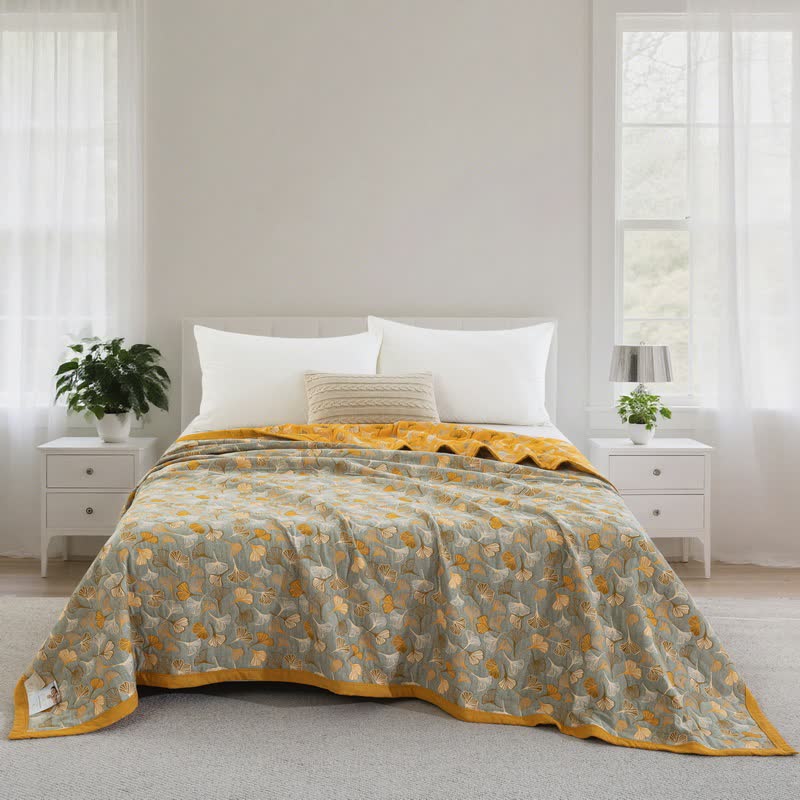 Ginkgo Biloba Organic Cotton Quilt - Light Grey - Quilt - Cal King - image 73