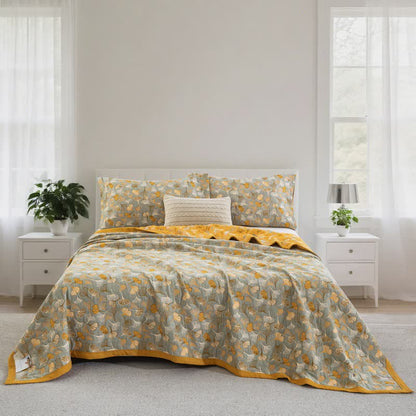Ginkgo Biloba Organic Cotton Quilt - Light Grey - Quilt with 2PCS Pillowcases - Cal King - image 72