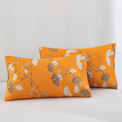 Ginkgo Leaf Organic Cotton Reversible Quilt - Orange - 2PCS Pillowcases - 20" x 36" - image 57
