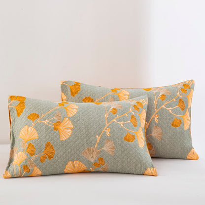 Ginkgo Leaf Organic Cotton Reversible Quilt - Grey - 2PCS Pillowcases - 20" x 36" - image 67