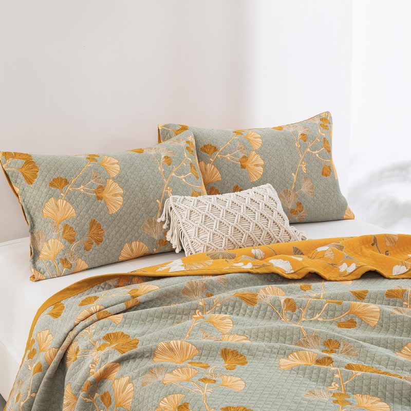 Ginkgo Leaf Organic Cotton Reversible Quilt - image 65