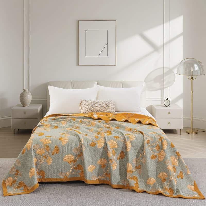 Ginkgo Leaf Organic Cotton Reversible Quilt - Grey - Quilt - Cal King - image 62