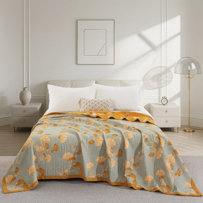Ginkgo Leaf Organic Cotton Reversible Quilt - Grey - Quilt - Cal King - image 62