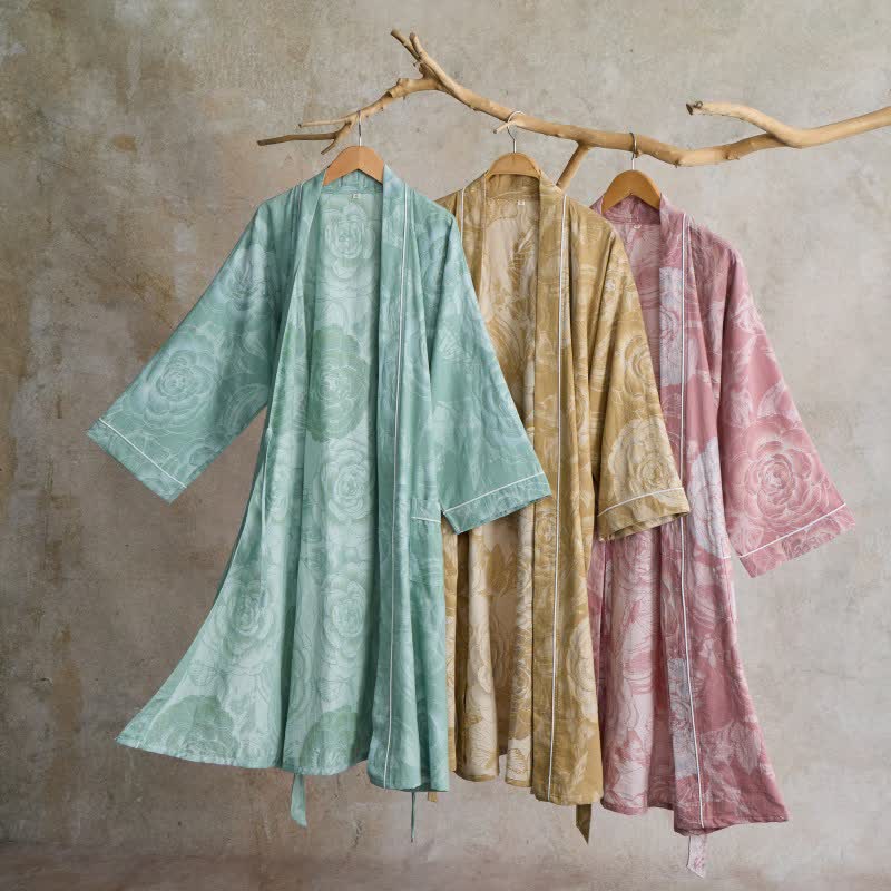 Luxurious Peony Pure Cotton Kimono Robe - image 1