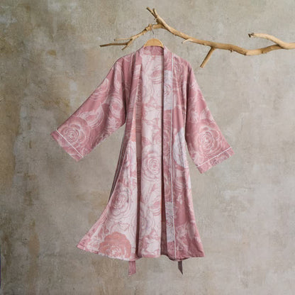Luxurious Peony Pure Cotton Kimono Robe - Pink - XL - image 6