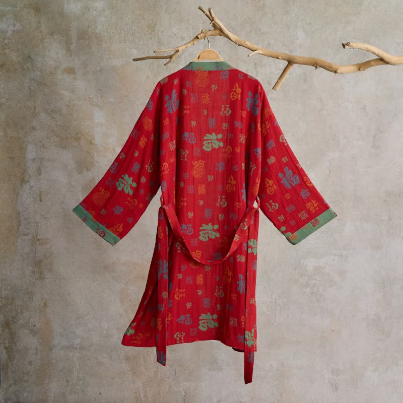 Auspicious Pattern Cotton Gauze Kimono Robe - image 1