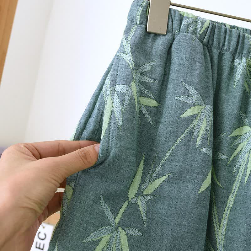 Green Bamboo Jacquard Cotton Gauze Pajamas - image 10