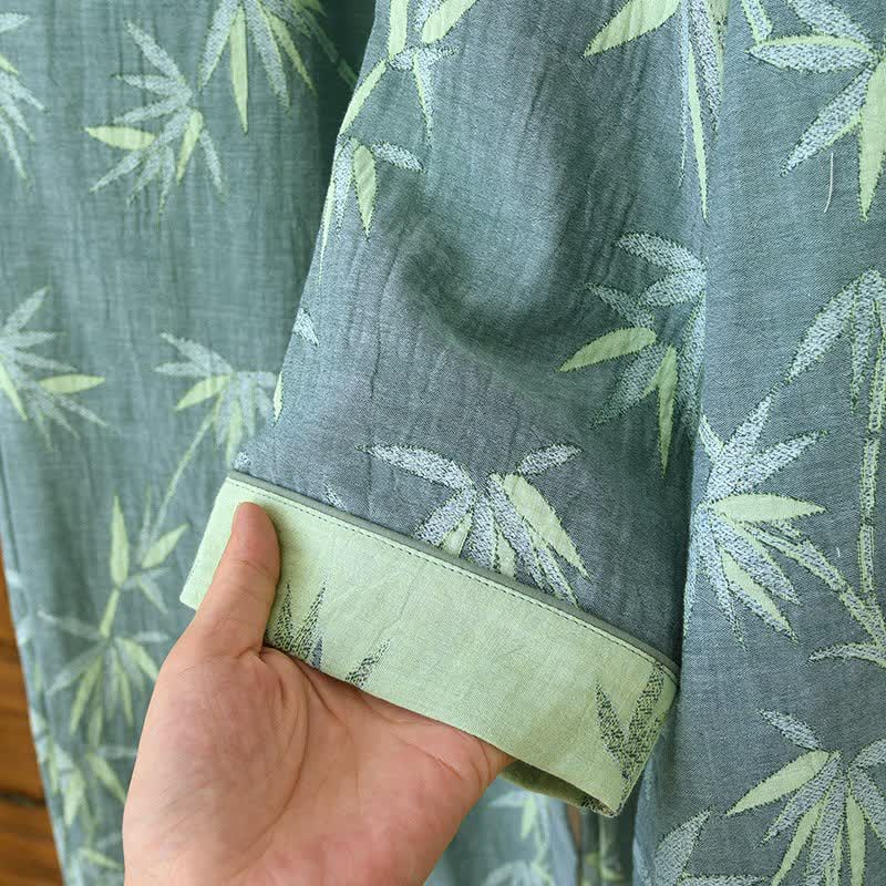 Green Bamboo Jacquard Cotton Gauze Pajamas - image 8