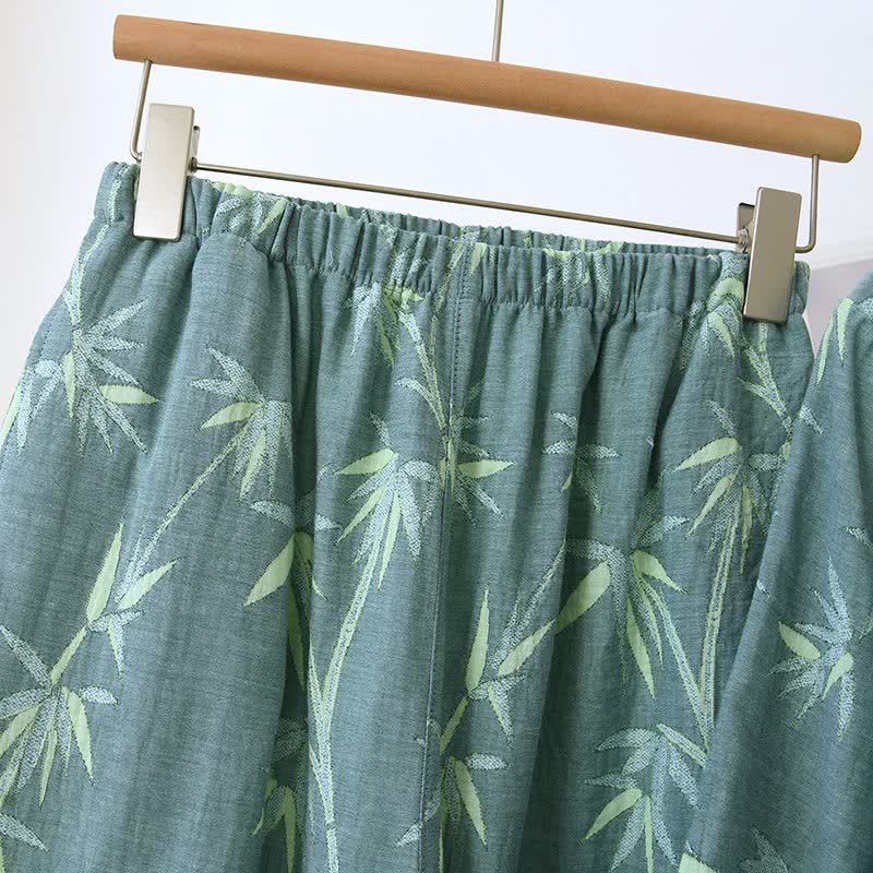 Green Bamboo Jacquard Cotton Gauze Pajamas - image 9