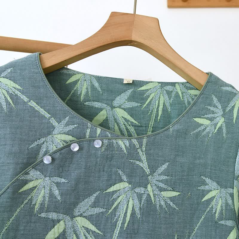 Green Bamboo Jacquard Cotton Gauze Pajamas - image 6
