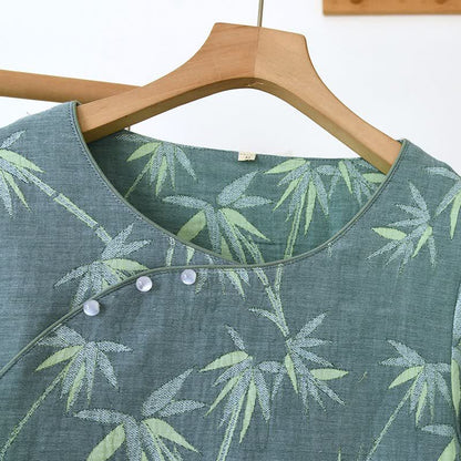 Green Bamboo Jacquard Cotton Gauze Pajamas - image 6