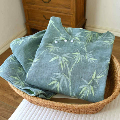 Green Bamboo Jacquard Cotton Gauze Pajamas - image 4