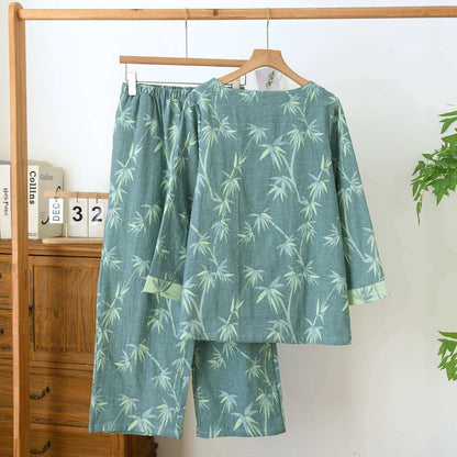 Green Bamboo Jacquard Cotton Gauze Pajamas - image 3