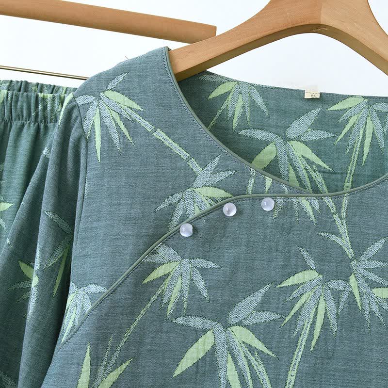 Green Bamboo Jacquard Cotton Gauze Pajamas - image 7