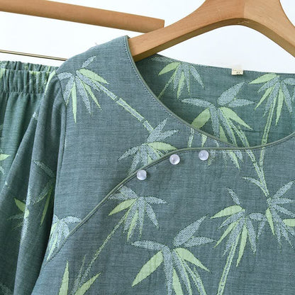 Green Bamboo Jacquard Cotton Gauze Pajamas - image 7