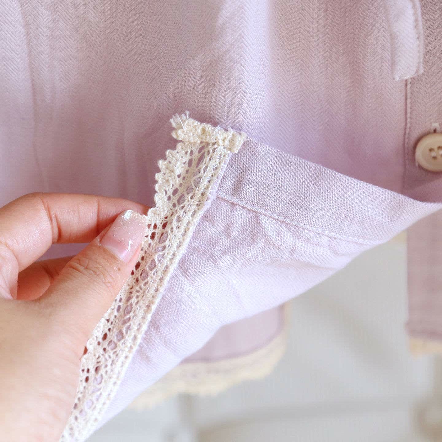 Solid Color Lace-trimmed Short Pajama Set - image 11