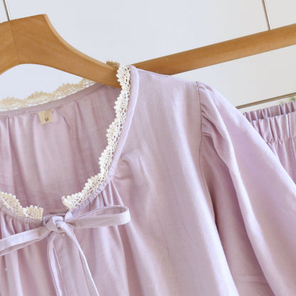 Solid Color Lace-trimmed Short Pajama Set - image 8