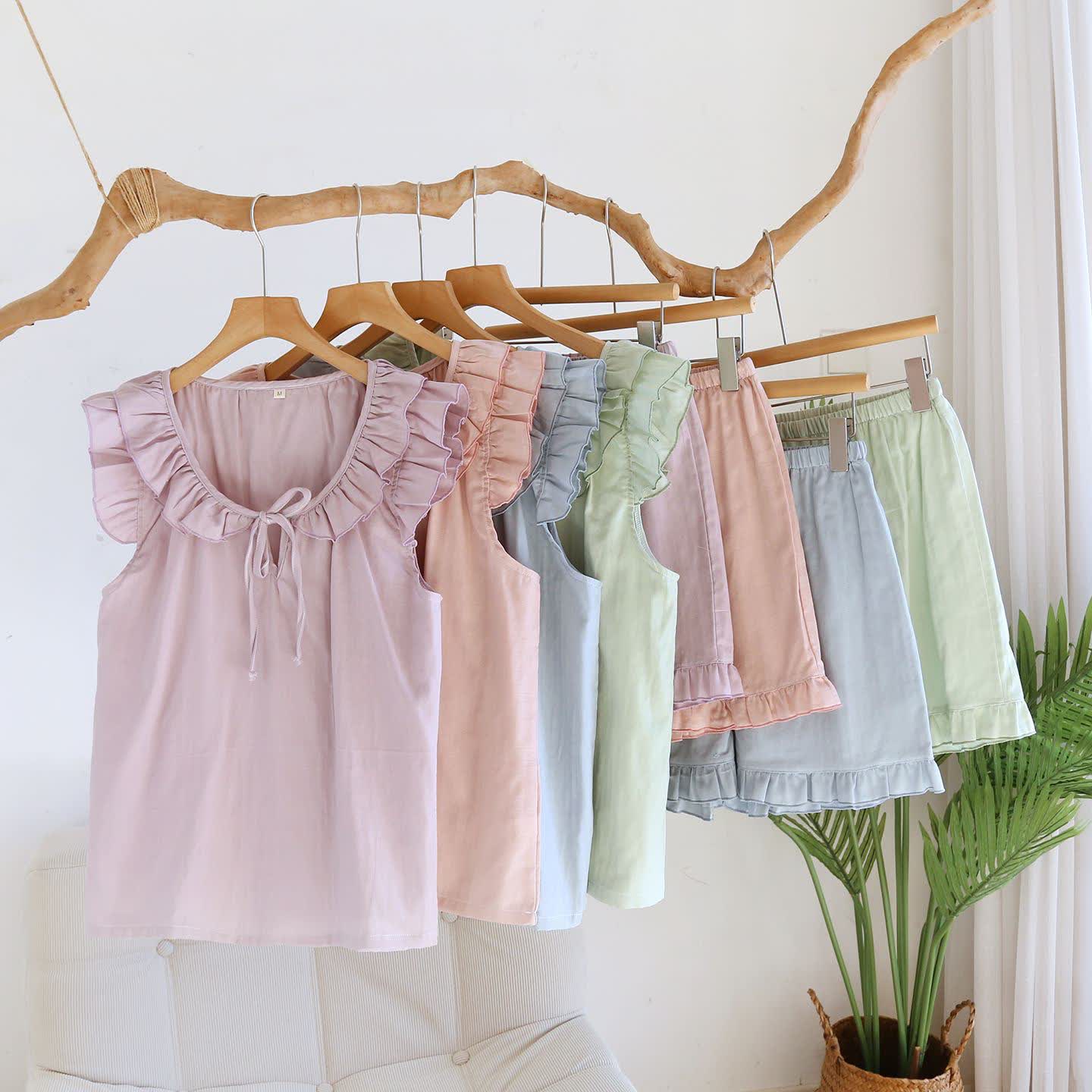 Solid Color Ruffled Tank Pajama Set - image 2