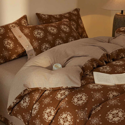 Vintage Geometric Cotton Double Gauze Bedding Set(4PCS) - Coffee - King - image 9