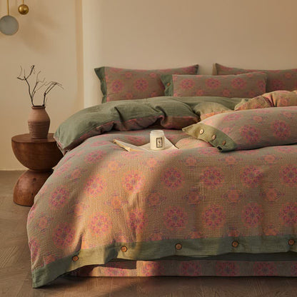 Vintage Geometric Cotton Double Gauze Bedding Set(4PCS) - image 15