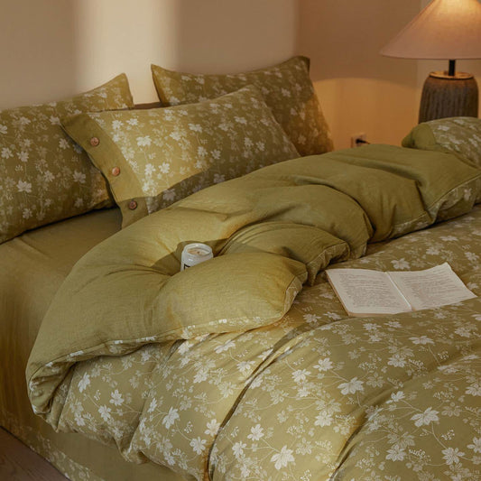 Botanical Floral Cotton Double Gauze Bedding Set(4PCS) - King - image 0