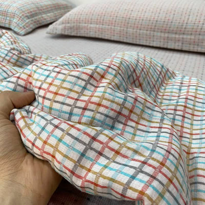 Colorful Check & Dot Cotton Gauze Bedding Set(4PCS) - image 4