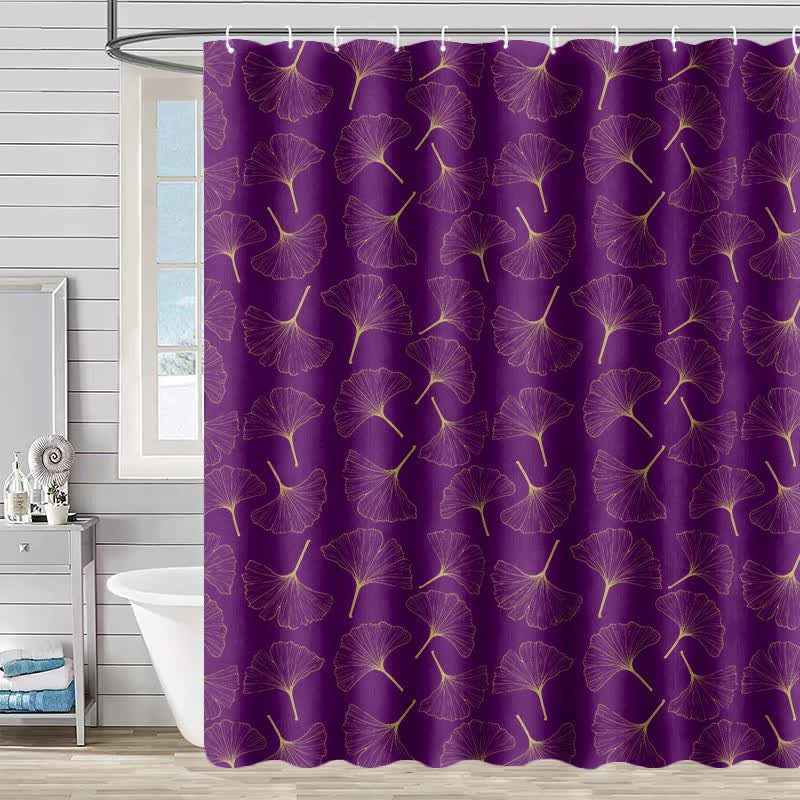 Line Art Ginkgo Leaf Print Shower Curtain - Purple - 90"W x 71"L - image 2